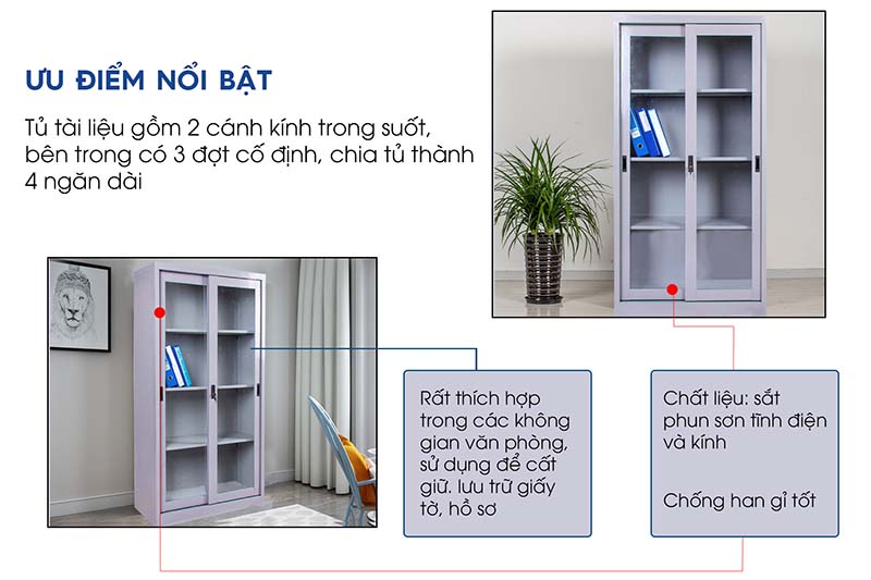 Ảnh mô tả sản phẩm - Tủ hồ sơ cánh lùa HS01L